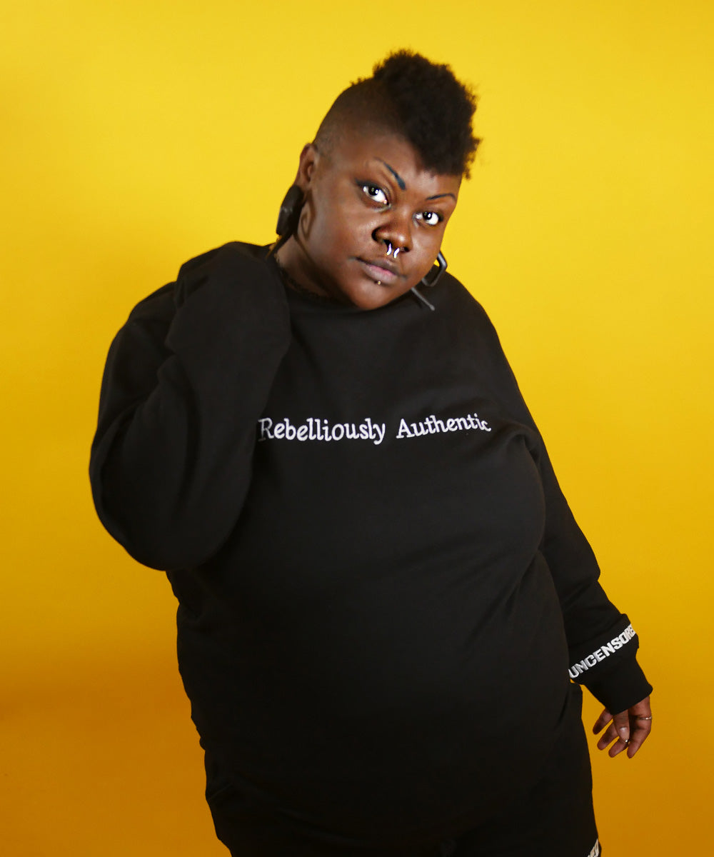 Rebelliously Authentic Long Sleeve Crew Neck Shirt Black