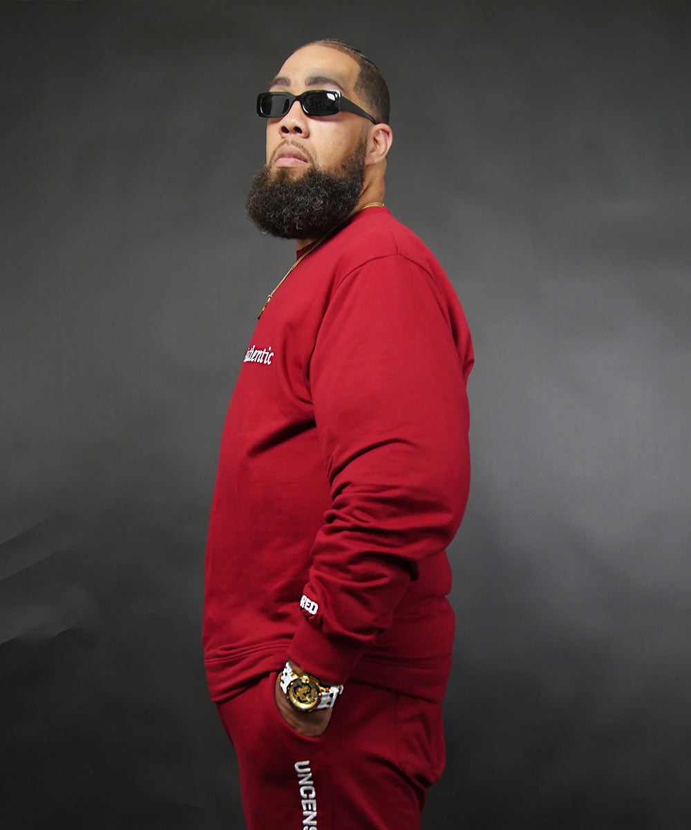 Rebelliously Authentic Long Sleeve Crew Neck Shirt Burgundy